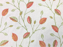 Load image into Gallery viewer, Floral Embroidered Ivory Rusty Red Green Botanical Leaves Pattern Drapery Fabric