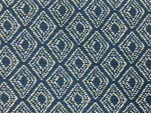 Load image into Gallery viewer, Designer Water &amp; Stain Resistant Navy Blue Grey Geometric Diamond Upholstery Fabric