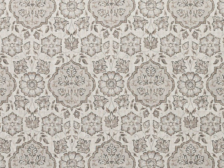 Cream Grey Charcoal Floral Moorish Medallion Upholstery Drapery Fabric