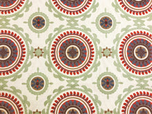 Load image into Gallery viewer, Spice Red Geometric Embroidered Beige Sage Green Rusty Red Grey Brown Ethnic Medallion Drapery Fabric