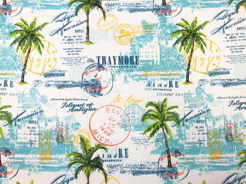 Richloom Solarium Nautical Tropical White Navy Blue Aqua Yellow Green Outdoor Upholstery Drapery Fabric