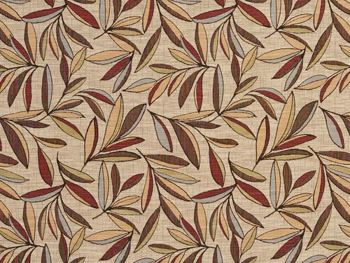 Heavy Duty Abstract Leaf Tapestry Brown Rusty Red Cream Blue Green Beige Upholstery Fabric