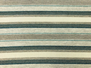 Designer Taupe Beige Teal Green Woven Geometric Stripe Herringbone Upholstery Fabric