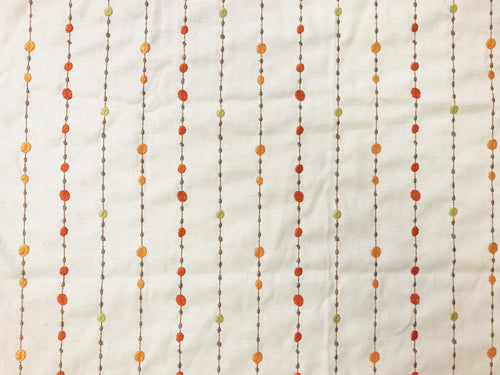 1.25 Yds Designer Embroidered Geometric Cotton Linen Ivory Orange Green Taupe Drapery Fabric