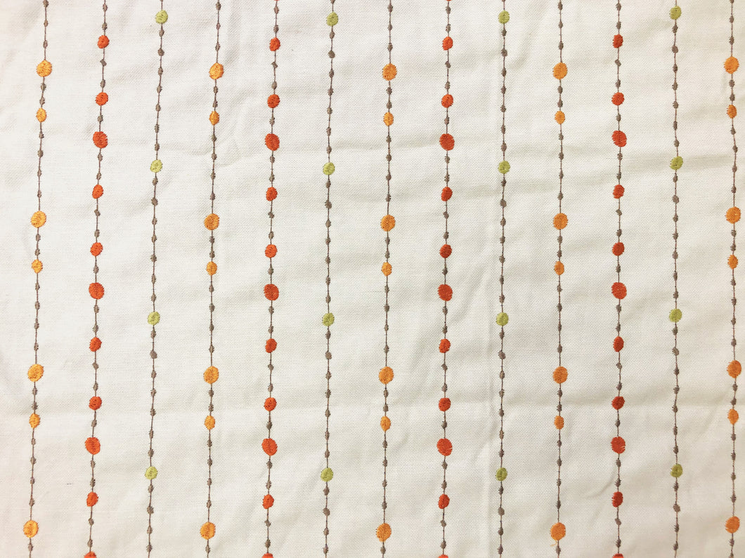 1.25 Yds Designer Embroidered Geometric Cotton Linen Ivory Orange Green Taupe Drapery Fabric