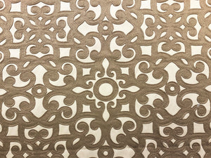 Beige Taupe Figural Renaissance Filigree Pattern Drapery Fabric
