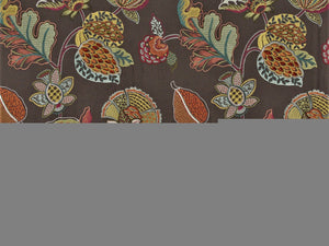 0.6 Yard Lee Jofa GP& J Baker Audley Amber/Bronze Embroidered Floral Jacobean Linen Blend Brown Green Red Gold Teal Blue Drapery Fabric