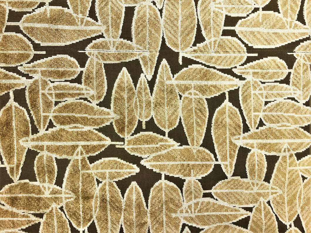 Pollack & Associates Leaf Beige Brown Taupe Abstract Botanical Upholstery Velvet Fabric