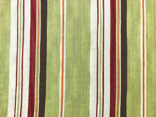 Designer Yellow Lime Green Brick Red Orange Brown Stripe Upholstery Fabric