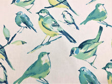 Load image into Gallery viewer, Richloom Birdwatcher Turquoise Bird Print Blue Mint Green Ivory Upholstery Drapery Fabric