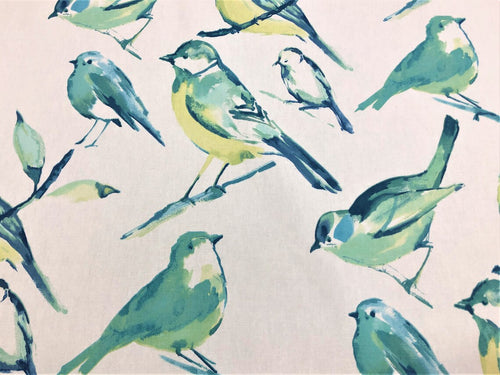 Richloom Birdwatcher Turquoise Bird Print Blue Mint Green Ivory Upholstery Drapery Fabric