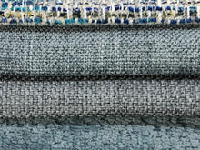 Load image into Gallery viewer, Crypton Water &amp; Stain Resistant MCM Mid Century Modern Tweed Chenille Stripe Aqua Steel Blue Upholstery Fabric RMC-WCII