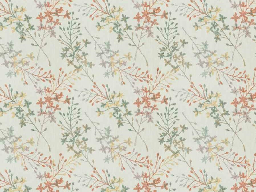Beige Coral Botanical Embroidered Drapery Fabric, Fabric Bistro, Columbia