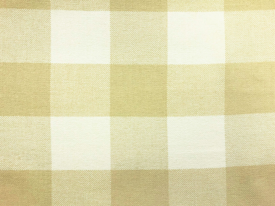 Designer Cotton Lambs Wool Buffalo Check Beige Cream Ivory Plaid Chenille Water & Stain Resistant Neutral Upholstery Fabric WHS 5154