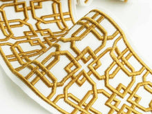 Load image into Gallery viewer, White Mustard Gold Geometric Embroidered Drapery Tape Trim