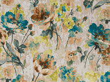 Load image into Gallery viewer, Ivory Teal Taupe Brown Green Velvety Floral Velvety Upholstery Drapery Fabric