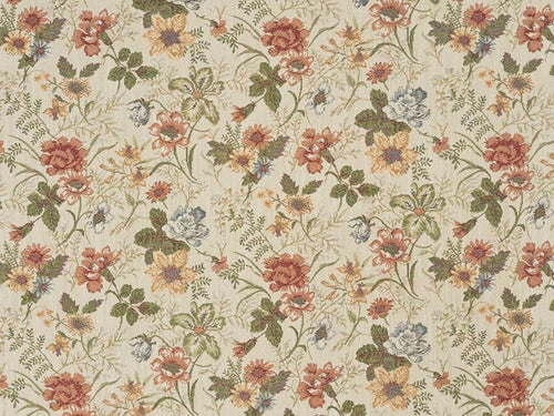 Heavy Duty Floral Tapestry Muted Orange Blue Green Red Beige Cream Upholstery Fabric