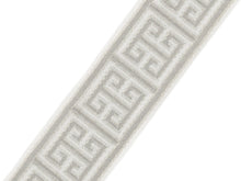 Load image into Gallery viewer, 2.5" Wide Silver Grey Cream Geometric Greek Key Upholstery Drapery Border Tape Trim