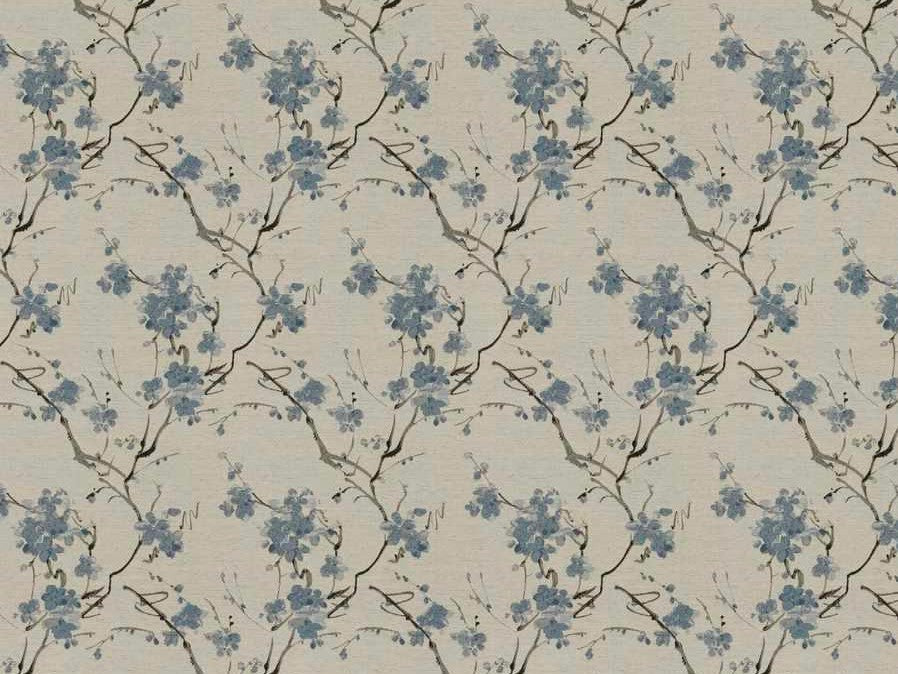 Beige Blue Floral Upholstery Fabric