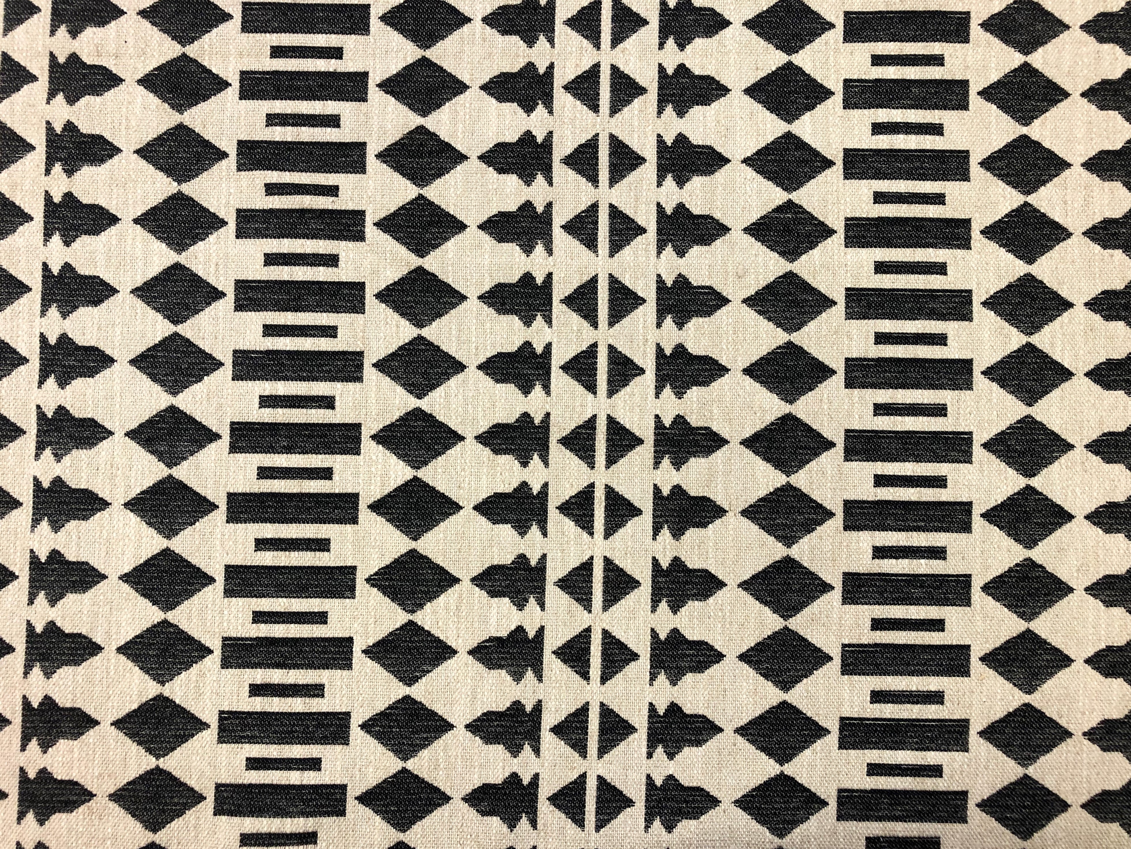 1.25 Yds Designer Beige Charcoal Black Tribal Abstract Geometric Ethnic Upholstery Fabric