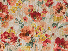 Load image into Gallery viewer, Ivory Green Coral Pink Taupe Yellow Velvety Floral Velvety Upholstery Drapery Fabric