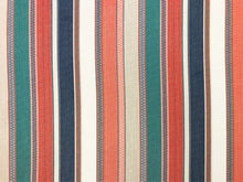 Load image into Gallery viewer, Sunbrella Ascend Tropical Water &amp; Stain Resistant Woven Coral Beige Denim Blue Teal Stripe Nautical Upholstery Fabric