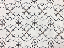 Load image into Gallery viewer, Dek Tillett Linen Moroccan Moorish Brown Navy Blue Ivory Drapery Fabric