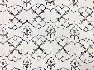 Dek Tillett Linen Moroccan Moorish Brown Navy Blue Ivory Drapery Fabric