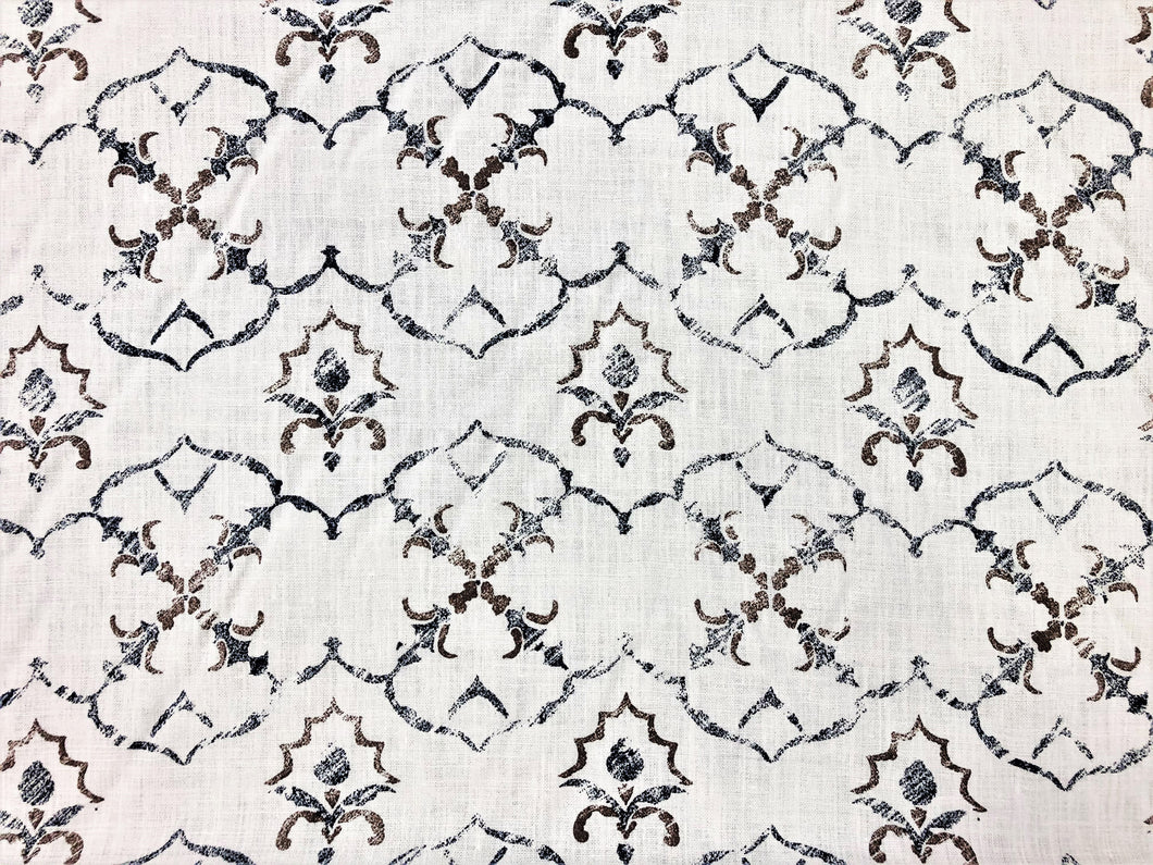 Dek Tillett Linen Moroccan Moorish Brown Navy Blue Ivory Drapery Fabric