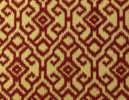 Designer Woven Rusty Red Beige Chenille Ethnic Tribal Geometric Ikat Water & Stain Resistant Upholstery Fabric