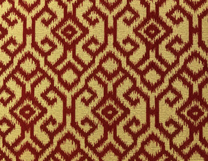 Designer Woven Rusty Red Beige Chenille Ethnic Tribal Geometric Ikat Water & Stain Resistant Upholstery Fabric