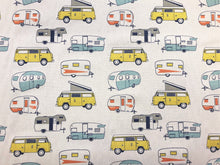 Load image into Gallery viewer, Premier Prints Cotton Cream Camper Print Yellow Orange Navy Blue Gray Fabric