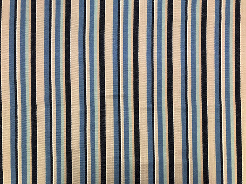 Schumacher Kiawah Stripe Indigo Belgian Flax Linen Nautical Beige Greige Navy Aqua White Stripe Upholstery Drapery Fabric