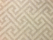 Load image into Gallery viewer, Designer Water &amp; Stain Resistant Wool Woven Flax Cotton Beige Geometric Greek Key Upholstery Fabric
