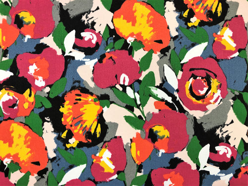 Richloom Solarium Orange Magenta Green Yellow White Black Blue Grey Outdoor Abstract Floral Fabric