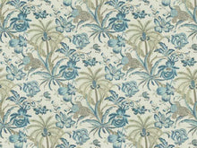 Load image into Gallery viewer, Cream Navy Blue Aqua Brown Floral Jacobean Upholstery Drapery Fabric