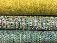 Load image into Gallery viewer, Heavy Duty Water &amp; Stain Resistant MCM Mid Century Modern Tweed Chartreuse Green Teal Aqua Blue Cream Upholstery Drapery Fabric