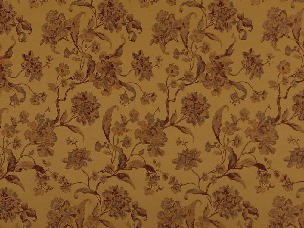 Heavy Duty Floral Mustard Gold Burgundy Red Upholstery Drapery Fabric