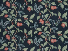 Load image into Gallery viewer, Navy Blue Green Red Floral Botanical Cotton Linen Upholstery Drapery Fabric