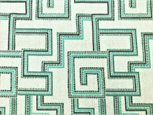 Load image into Gallery viewer, Sunbrella Indoor Outdoor Geometric Southwestern Green Teal Gray Upholstery Drapery Fabric