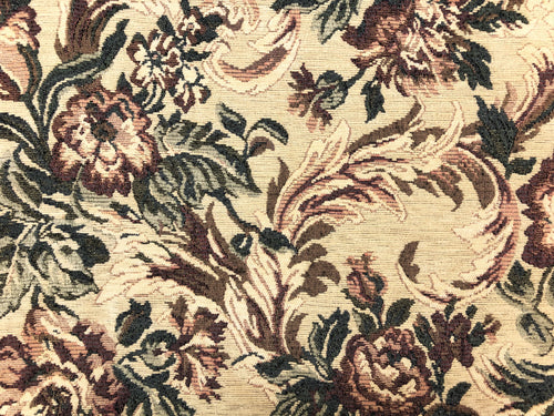 Vintage Floral Cotton Green Teal Beige Maroon Upholstery Fabric
