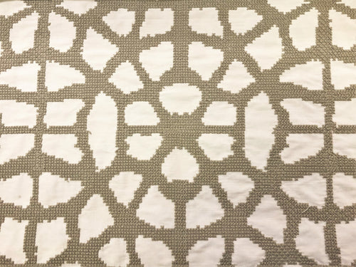 Duralee Laura Kirar Fabric Faux Silk Cotton Rustic Embroidered Off White Taupe Ecru Drapery Fabric