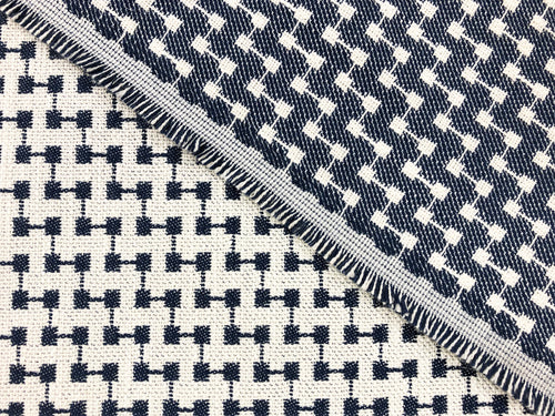 Kravet Reversible Navy Blue Ivory Geometric Abstract Upholstery Drapery Fabric