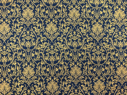 Kravet Stain & Water Resistant Navy Blue Mustard Gold Jacquard Damask Upholstery Drapery Fabric
