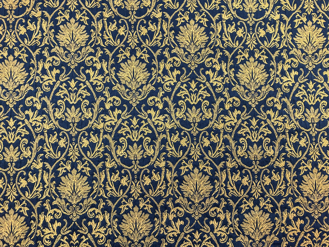 Kravet Stain & Water Resistant Navy Blue Mustard Gold Jacquard Damask Upholstery Drapery Fabric