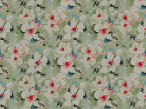 Green Navy Blue Red Cream Floral Cotton Upholstery Drapery Fabric