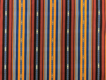 Load image into Gallery viewer, 1.5 Yds Water &amp; Stain Resistant Blue Brown Black Beige Orange Rusty Red Embroidered Stripe Upholstery Drapery Fabric