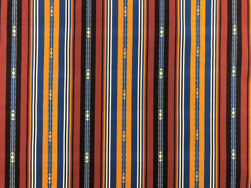 1.5 Yds Water & Stain Resistant Blue Brown Black Beige Orange Rusty Red Embroidered Stripe Upholstery Drapery Fabric