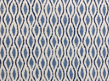 Load image into Gallery viewer, 1/2 Yard Peter Fasano Dristi Indigo Oyster Navy French Blue Ivory Hand Printed Linen Geometric Ethnic Trellis Fabric
