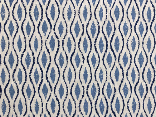 1/2 Yard Peter Fasano Dristi Indigo Oyster Navy French Blue Ivory Hand Printed Linen Geometric Ethnic Trellis Fabric
